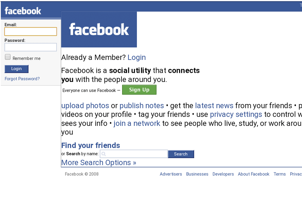 ფეისბუქის მთავარი გვერდი 2004 წელი
